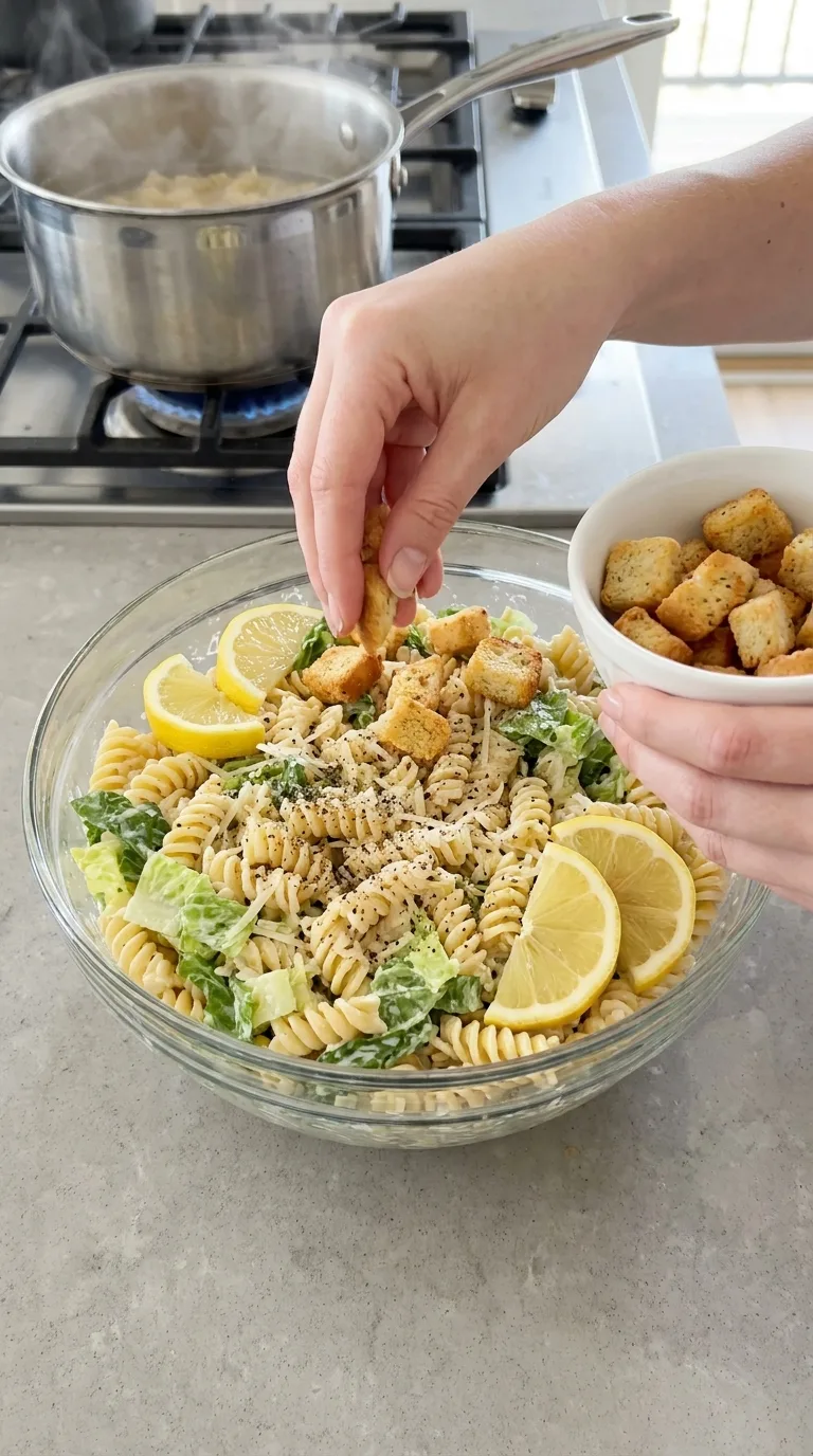 Creamy Caesar Salad Pasta step 11