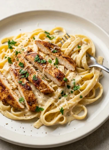 Creamy Cajun Chicken Alfredo finished recipe