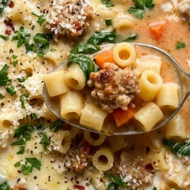 Creamy Parmesan Sausage Ditalini Soup finished recipe