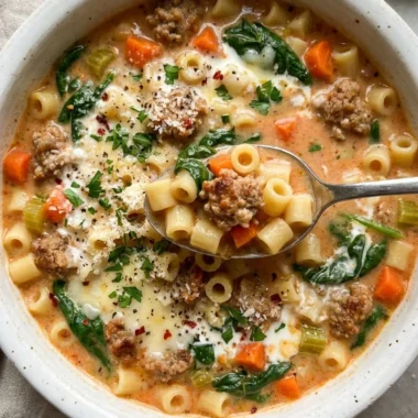 Creamy Parmesan Sausage Ditalini Soup finished recipe