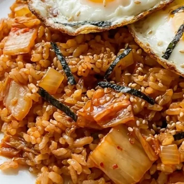 Kimchi Fried Rice with Fried Eggs finished recipe