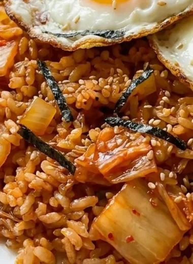 Kimchi Fried Rice with Fried Eggs finished recipe
