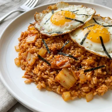 Kimchi Fried Rice with Fried Eggs finished recipe