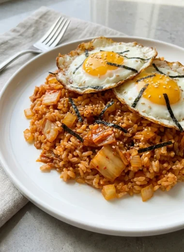Kimchi Fried Rice with Fried Eggs finished recipe