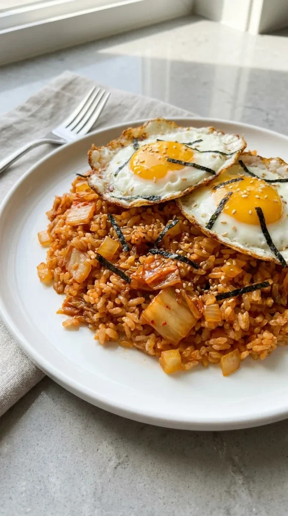 Kimchi Fried Rice with Fried Eggs full finished recipe