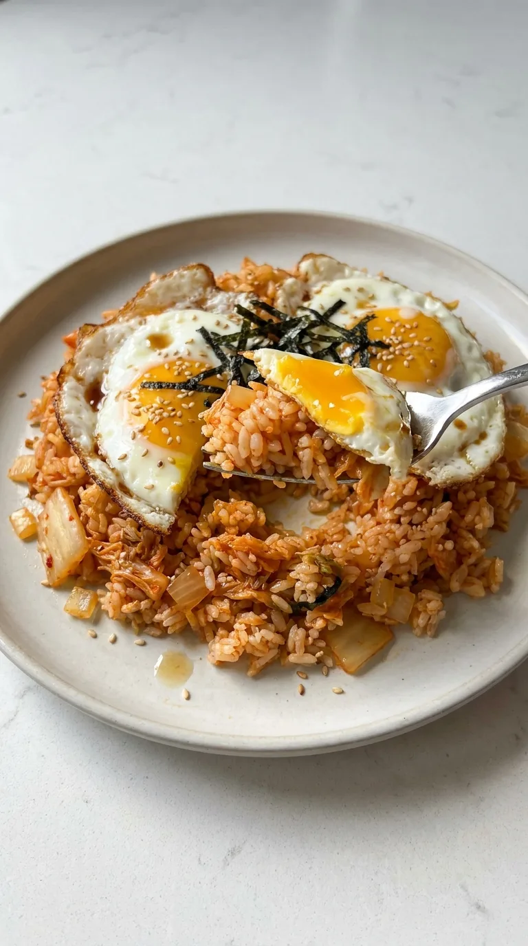 Kimchi Fried Rice with Fried Eggs step Final