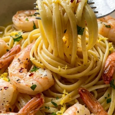 Lemon Butter Garlic Shrimp Pasta finished recipe