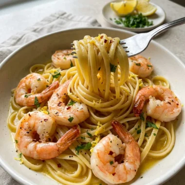 Lemon Butter Garlic Shrimp Pasta finished recipe