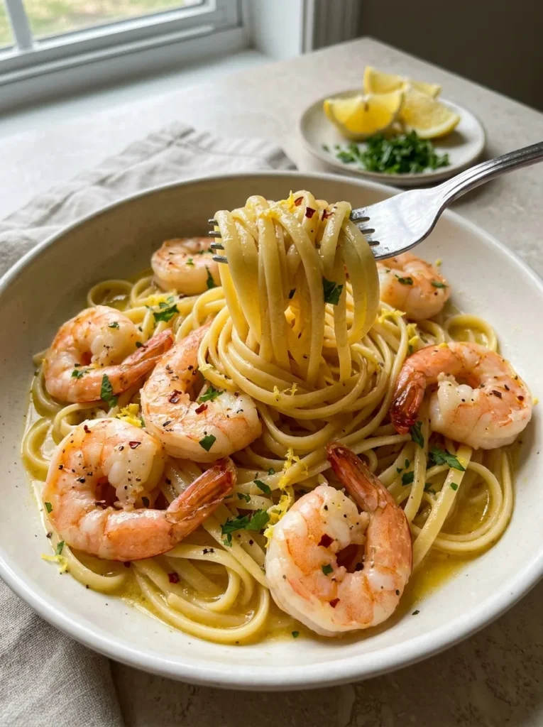 Lemon Butter Garlic Shrimp Pasta full finished recipe