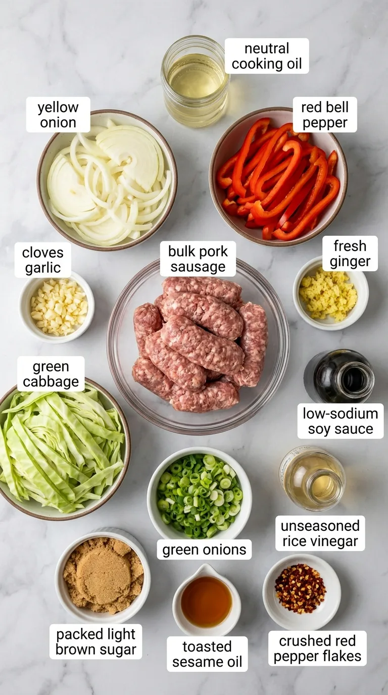 Sausage and Cabbage Stir Fry ingredients