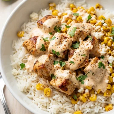 Street Corn Chicken and Rice Bowls finished recipe