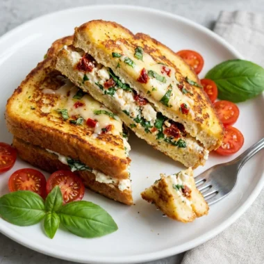 Sun-Dried Tomato and Feta Stuffed French Toast finished recipe