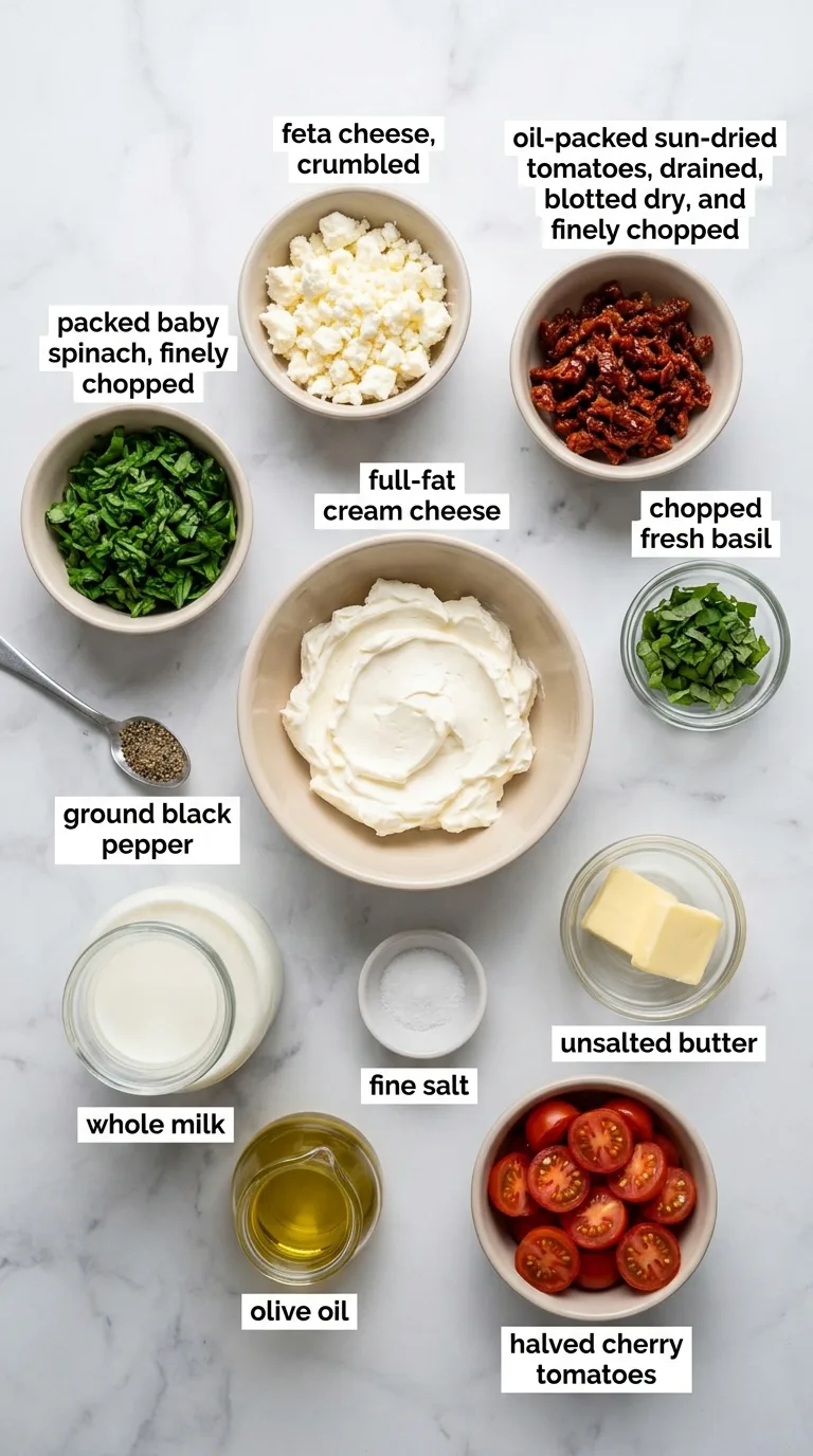 Sun-Dried Tomato and Feta Stuffed French Toast ingredients