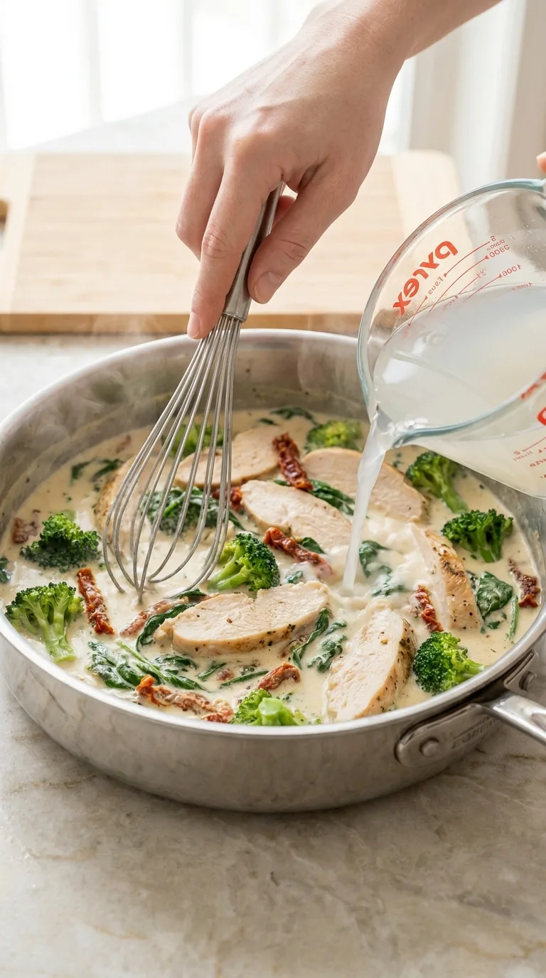 Tuscan Chicken with Creamy Broccoli Alfredo Penne step 13