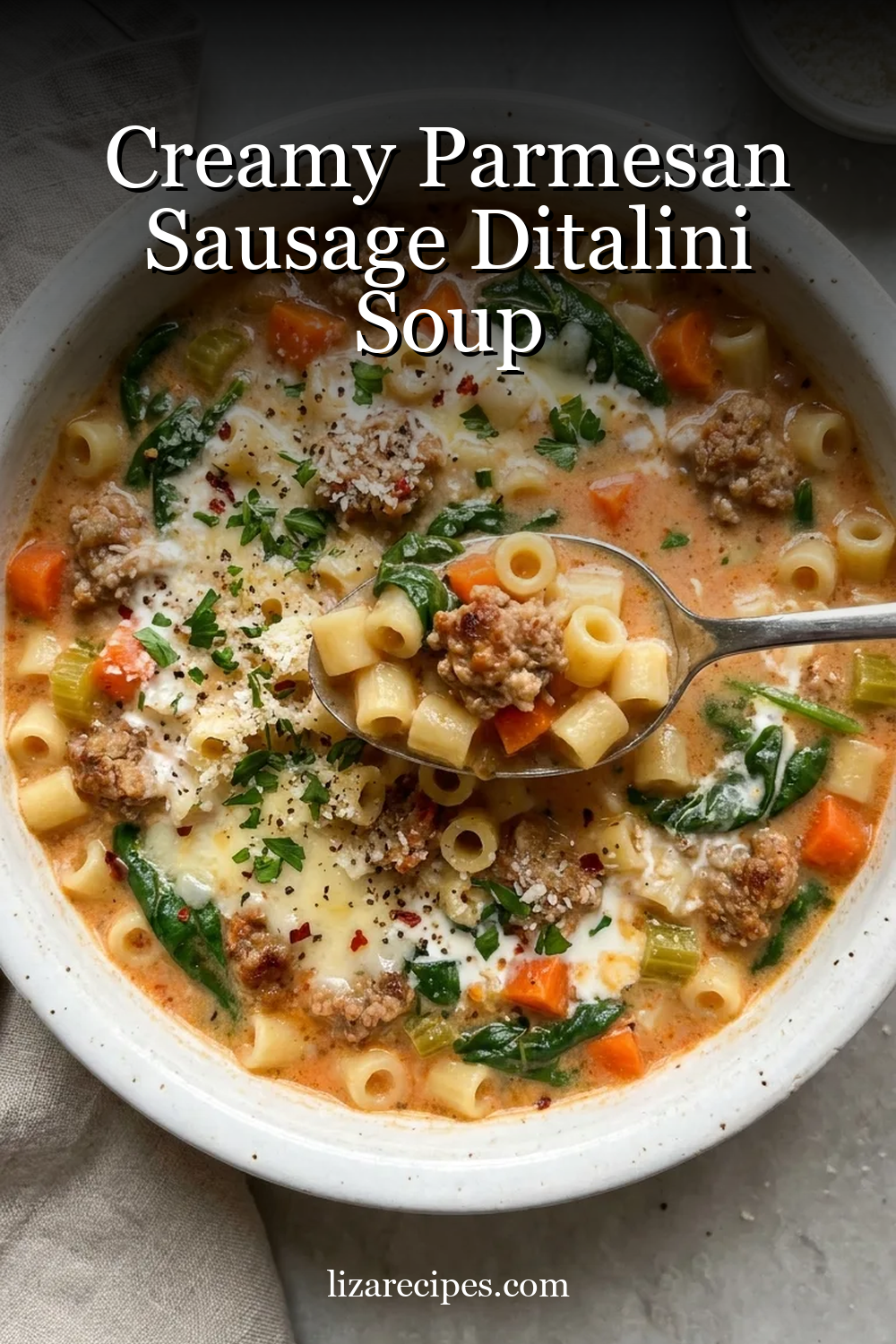 Creamy Parmesan Sausage Ditalini Soup
