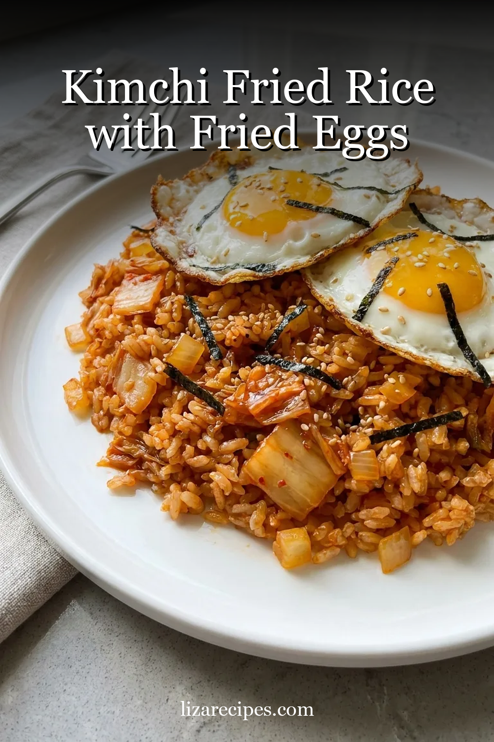 Kimchi Fried Rice with Fried Eggs