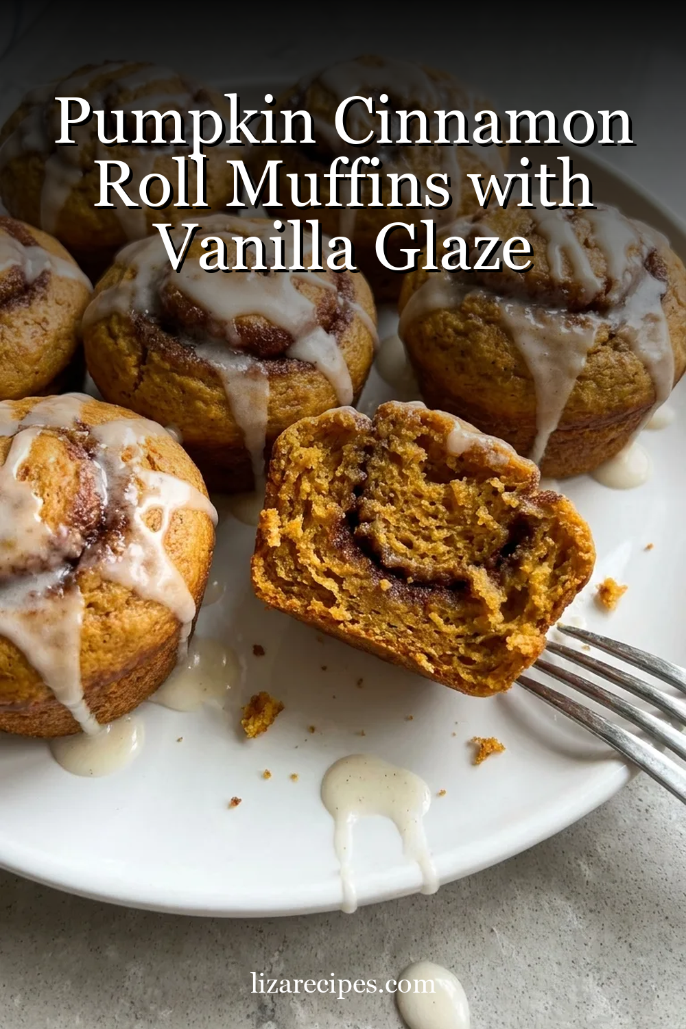 Pumpkin Cinnamon Roll Muffins with Vanilla Glaze