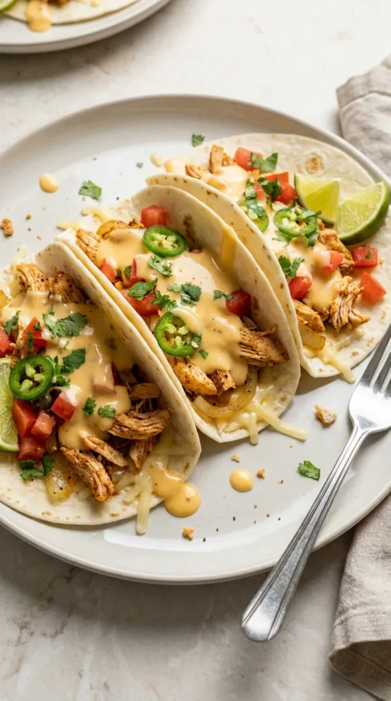 Queso Chicken Tacos full finished recipe