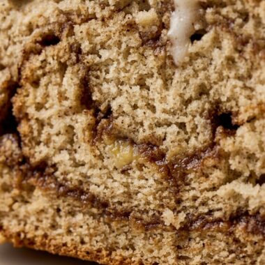 Cinnamon Roll Banana Bread with Cream Cheese Glaze finished recipe