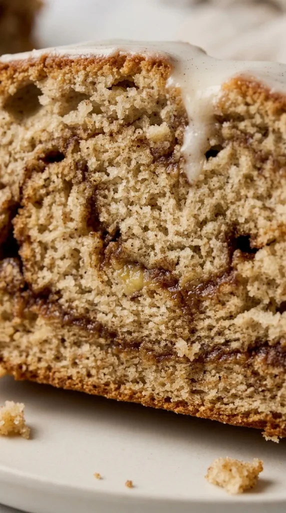 Cinnamon Roll Banana Bread with Cream Cheese Glaze full finished recipe