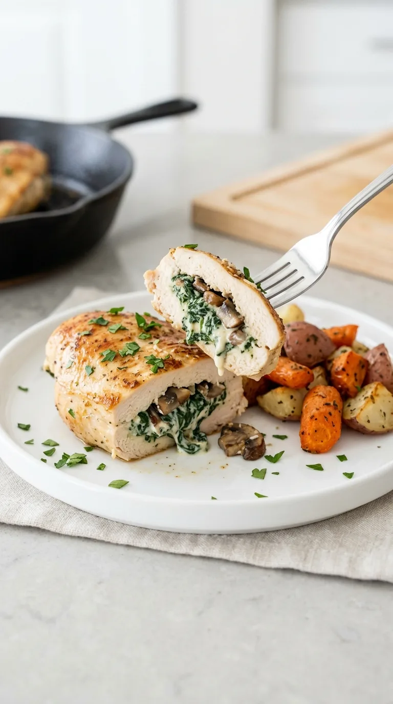Creamy Mushroom and Spinach Stuffed Chicken final dish