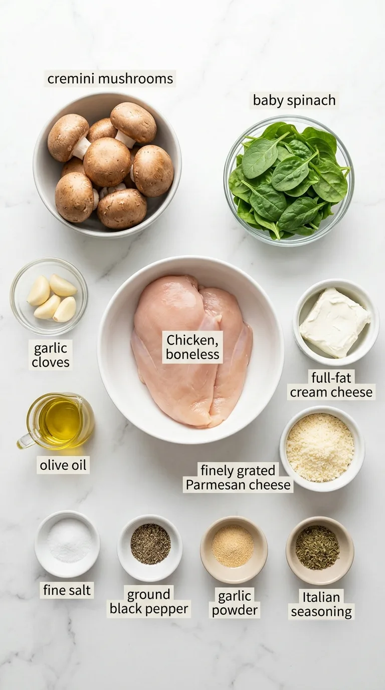 Creamy Mushroom and Spinach Stuffed Chicken ingredients