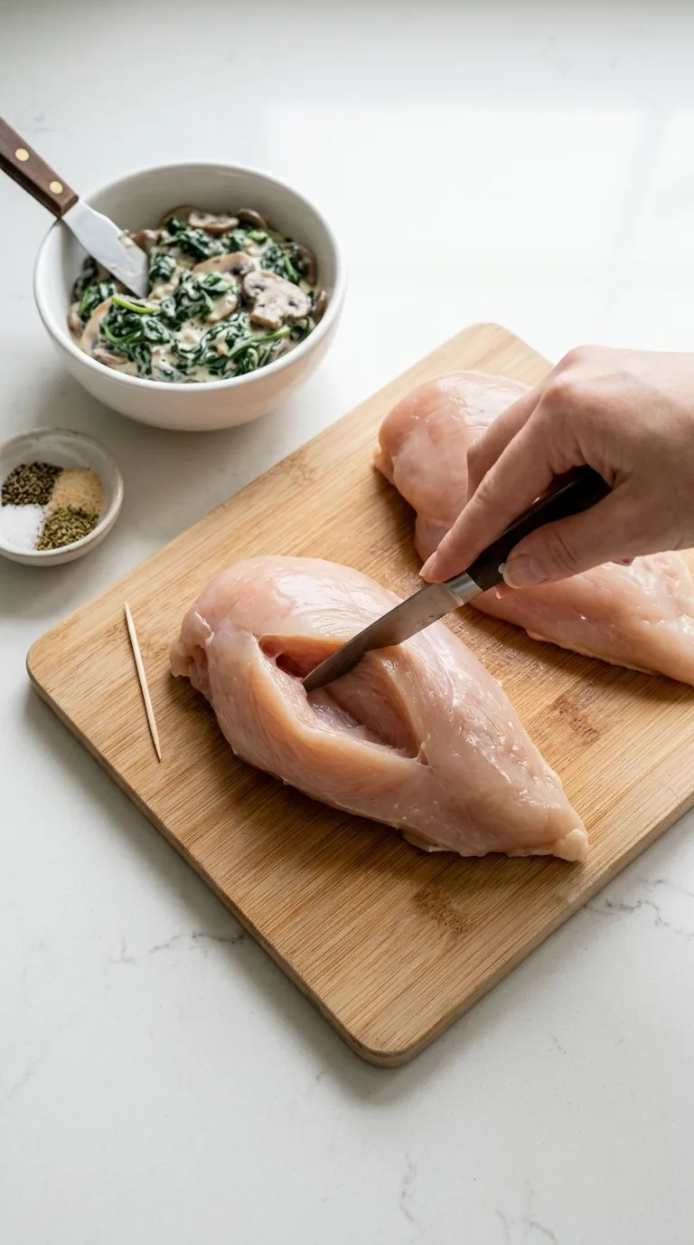 Creamy Mushroom and Spinach Stuffed Chicken step 6