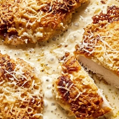 Crispy Parmesan Chicken with Dreamy Garlic Sauce finished recipe