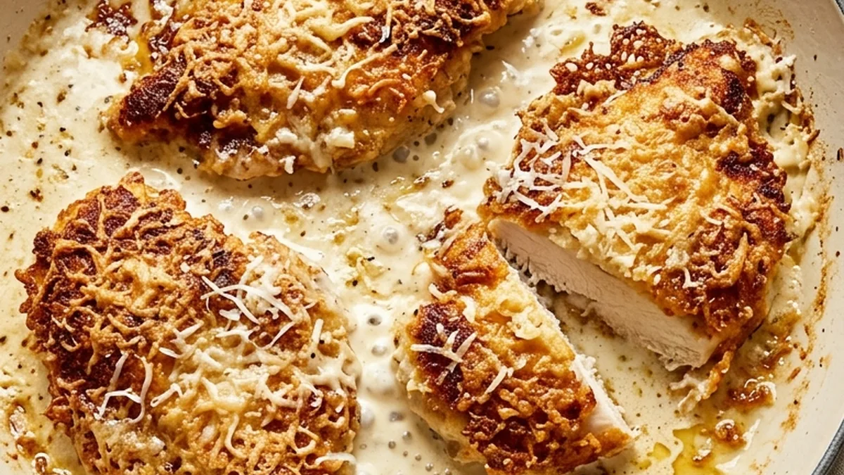 Crispy Parmesan Chicken with Dreamy Garlic Sauce finished recipe