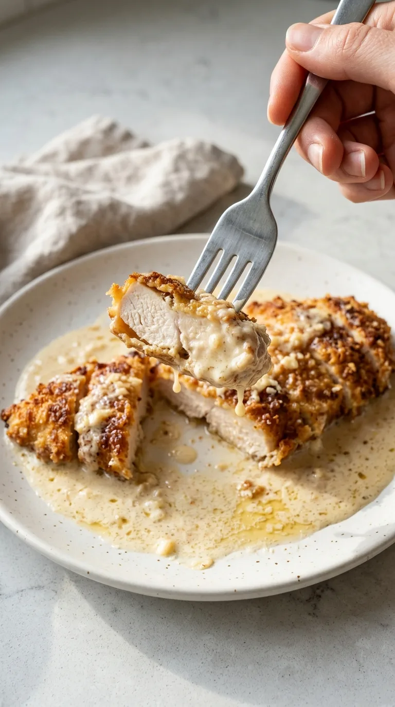 Crispy Parmesan Chicken with Dreamy Garlic Sauce final dish