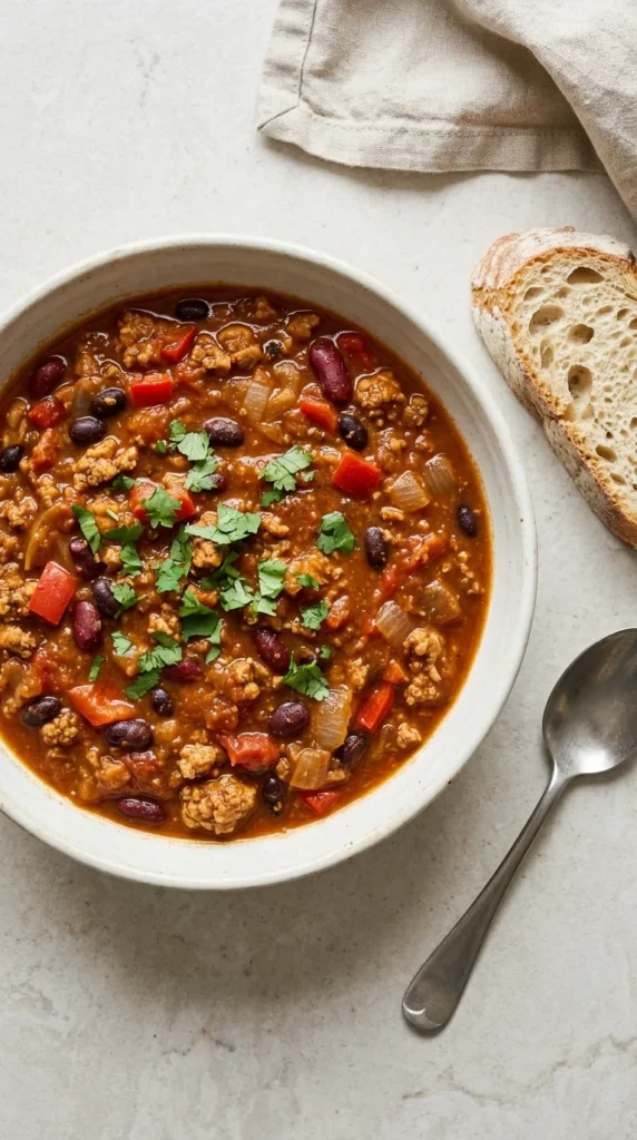 Slow Cooker Pumpkin Turkey Chili full finished recipe