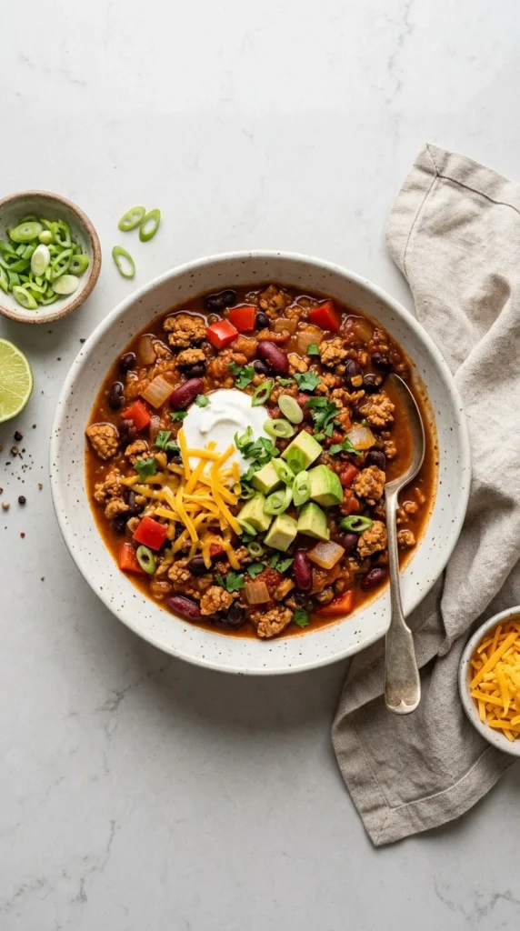 Slow Cooker Pumpkin Turkey Chili full finished recipe