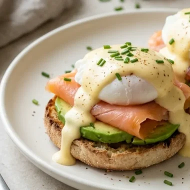 Smoked Salmon and Avocado Eggs Royale finished recipe