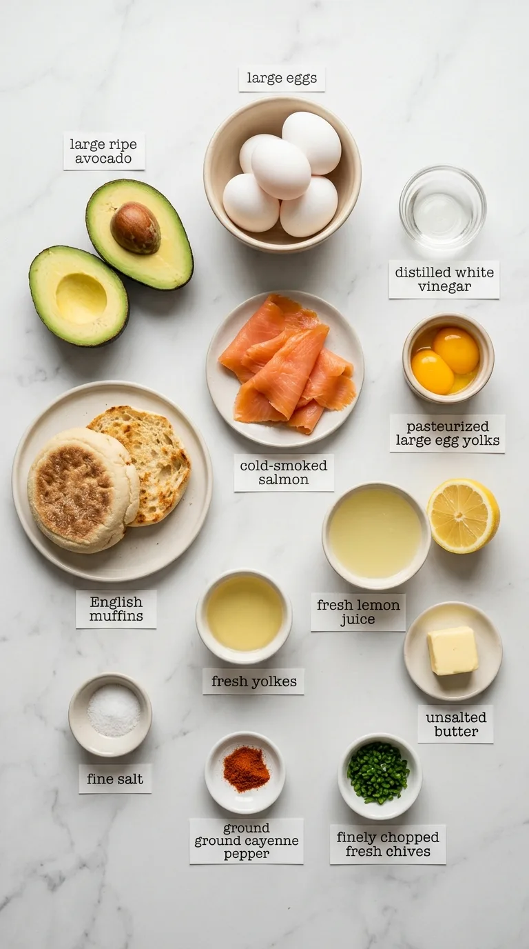 Smoked Salmon and Avocado Eggs Royale ingredients