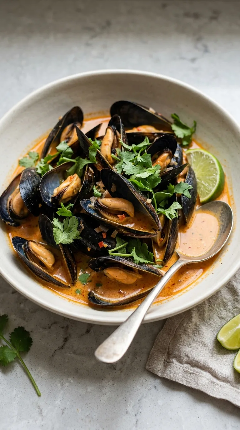 Thai Coconut Curry Mussels final dish